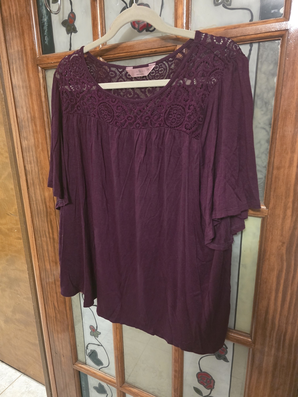 Women's Crochet Yoke Blouse - Deep Plum